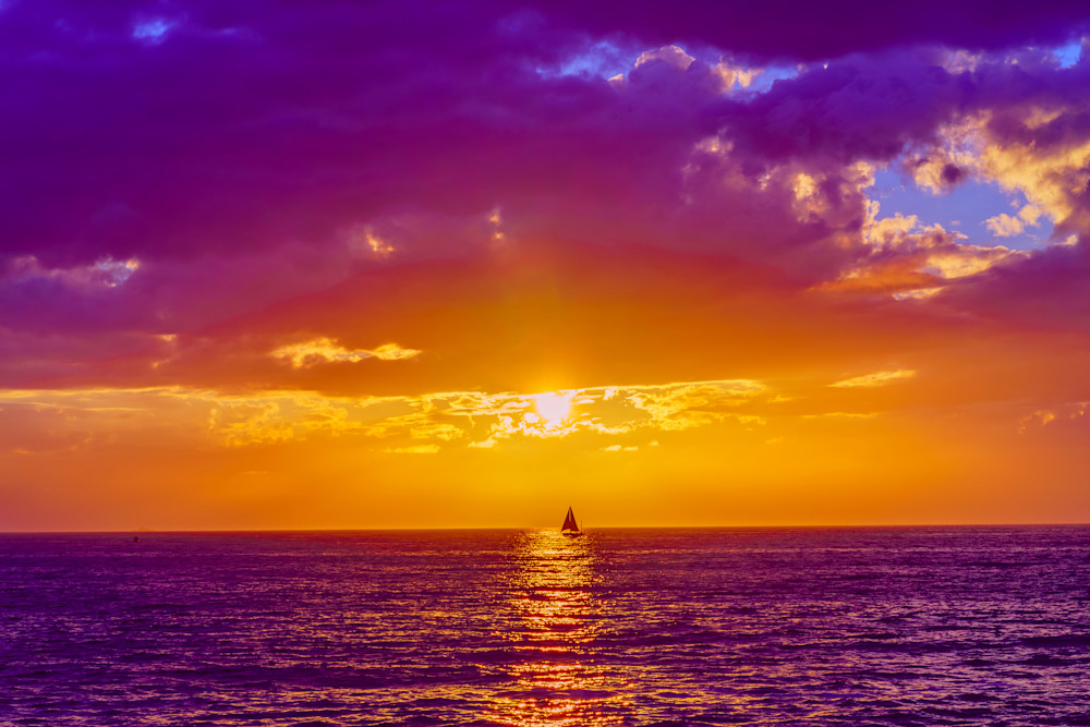 Sail Boat Sunset in Ocean Beach, San Diego Fine Art Print