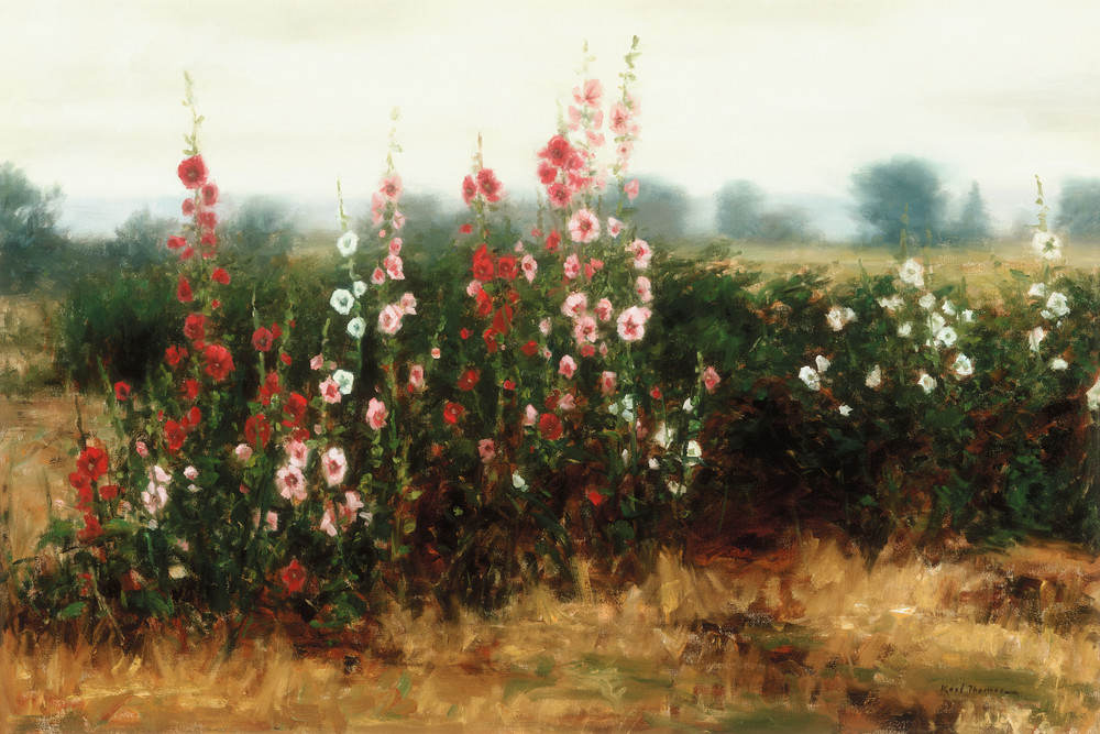 The Artist Enclave - Hollyhock Garden by Utah artist Karl Thomas. Shop prints in canvas, paper, metal and more. 20% off your first purchase.