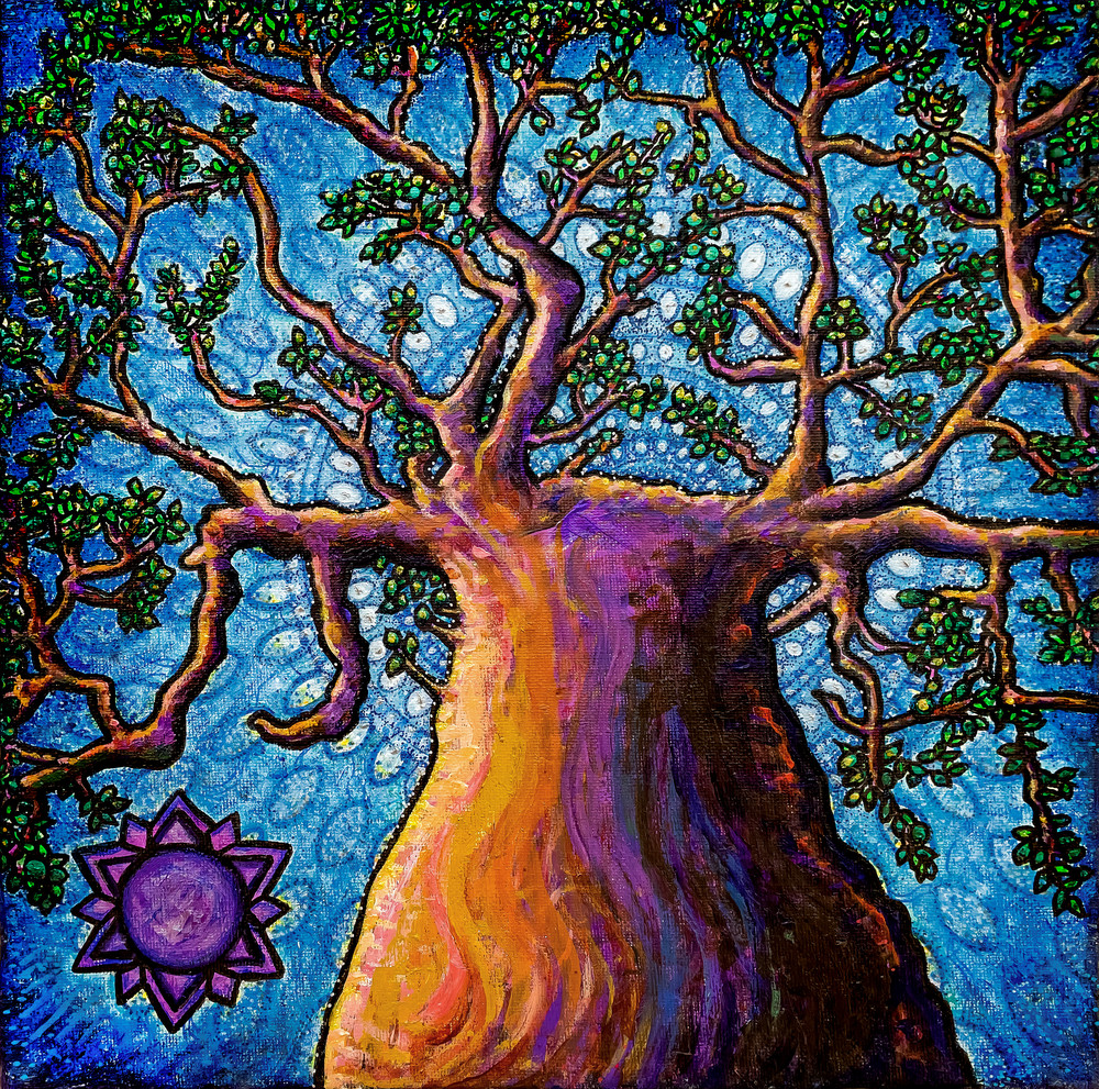 Connected: Crown Chakra Meditation Malawian Baobab Tree Art Painting