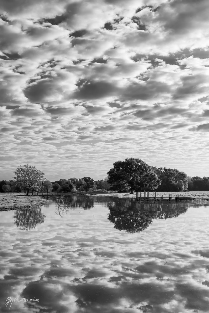 Morning Cloud Reflections BW, Damon, Texas
