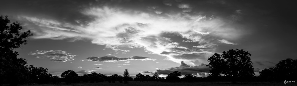 Storm Clouds at Sunset Pano BW, Damon, Texas