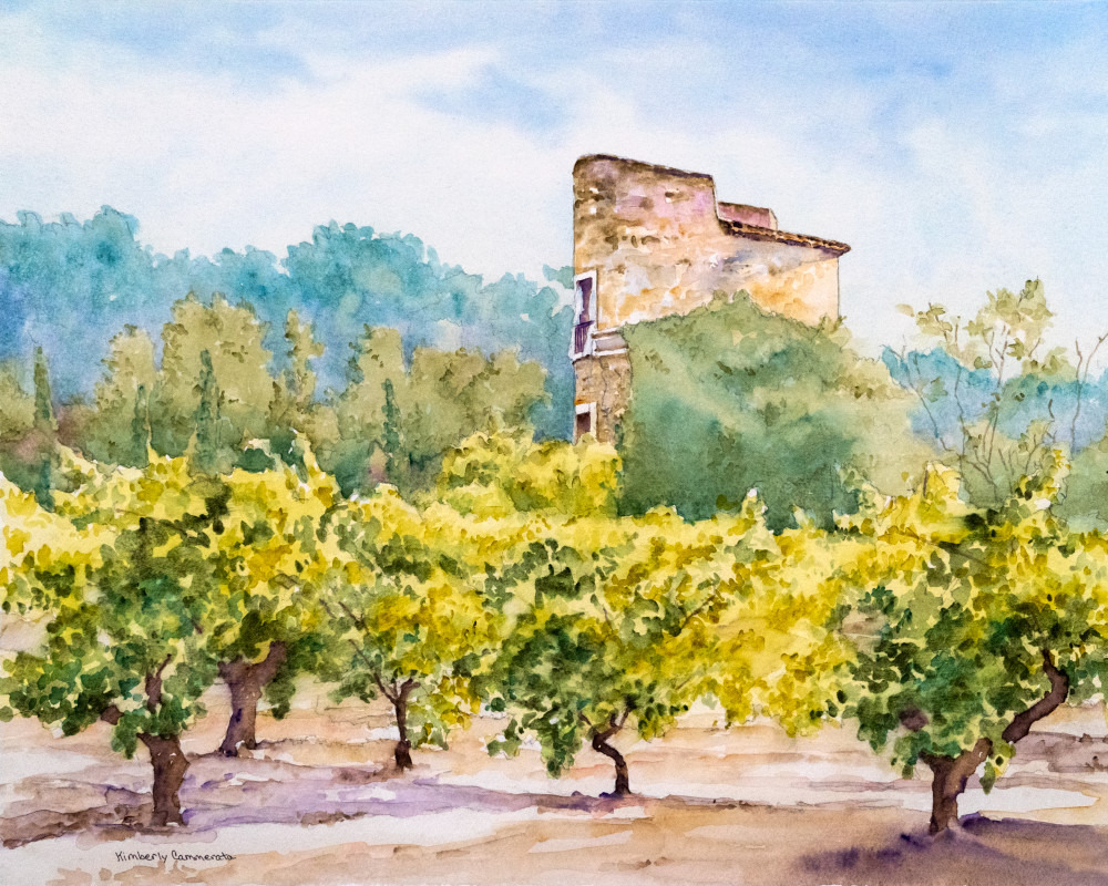 Le Vignoble Et Le Pigeonnier, Lourmarin Art | Kimberly Cammerata - Watercolors of the Sun: Paintings of Italy