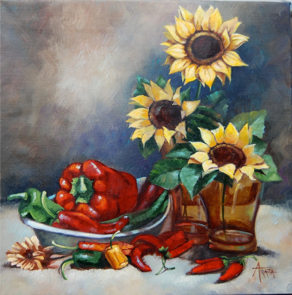 Peppers And Sunflowers Art | Geraldine Arata