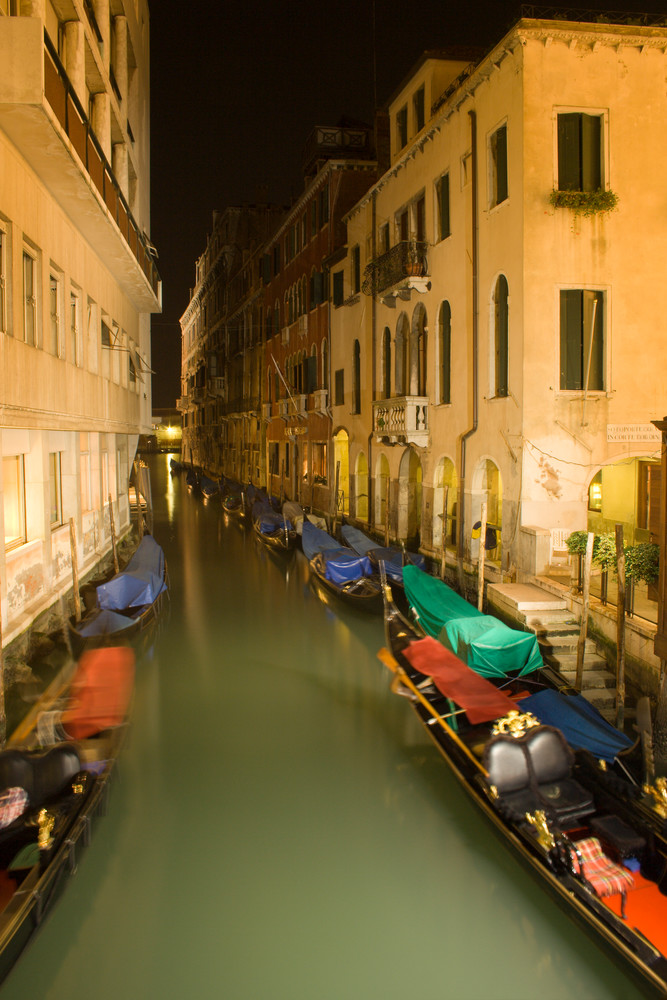 Two side of the canal parking at night, Venice, Italy
