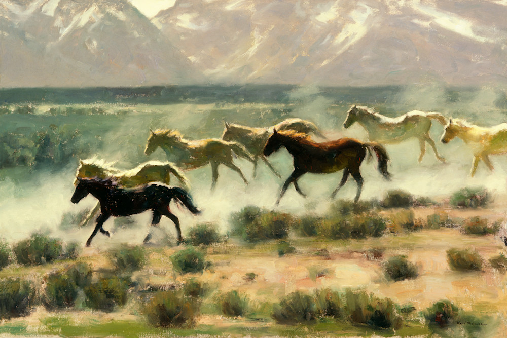 The Artist Enclave - Horses running in Wyoming painting by Karl Thomas available for purchase as prints in canvas, paper, metal and more. 20% off your first order. 