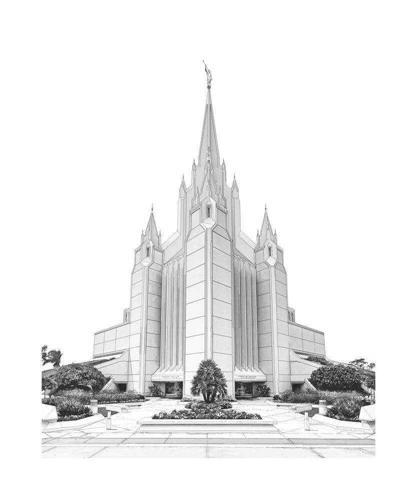 San Diego Temple - Black and White