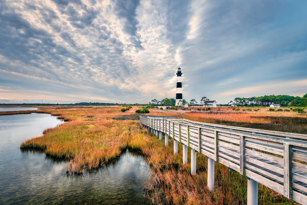 North Carolina Outer Banks Ribbons In The Sky Lead To Bodie Island Lighthouse | Rhonda Kingen Photography