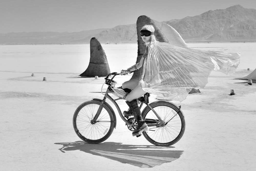 Silver Caped Woman On Bicycle Photography Art | Bryce Quayle Fine Art Photography
