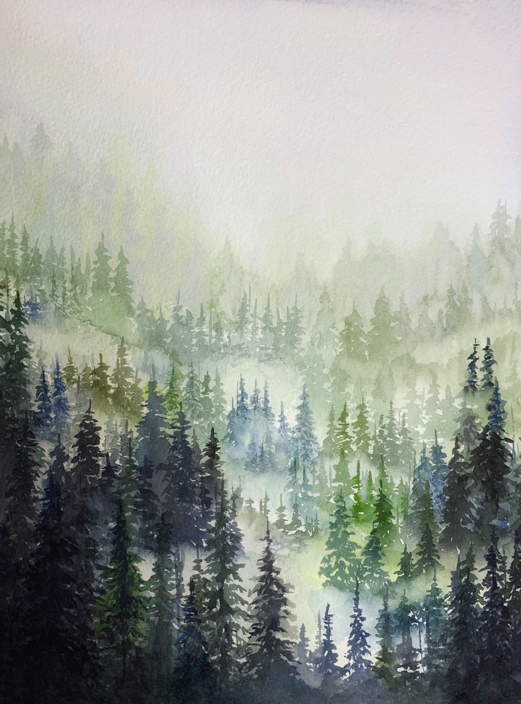 Misty Mountainside I watercolor landscape