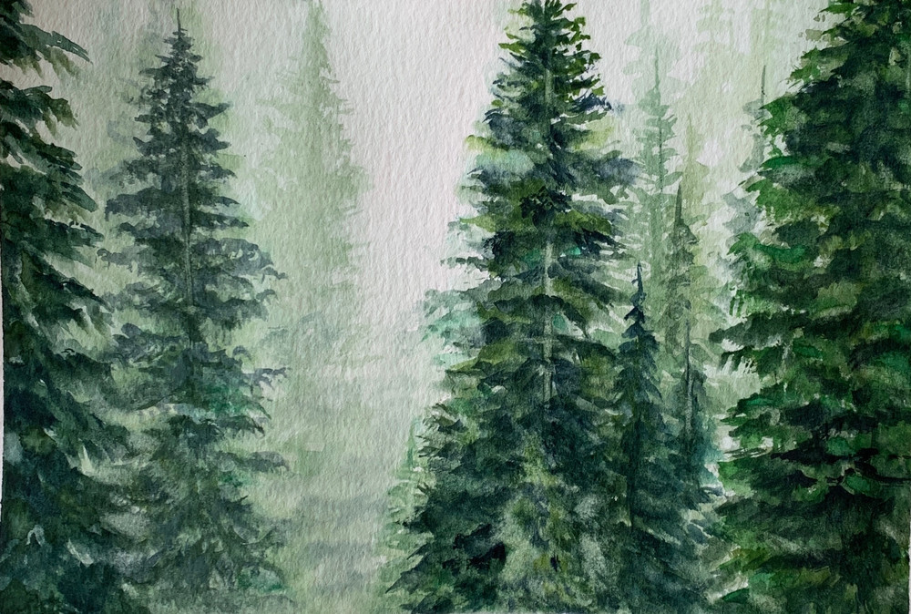 Watercolor Forest Mini Landscape IV Art Print
