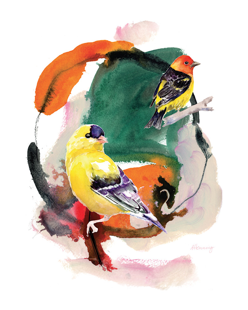Goldfinch And Western Tanager Art | Andrea Henning Art