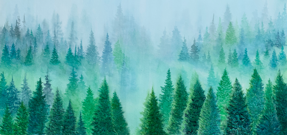 Trees of Turquoise watercolor landscape