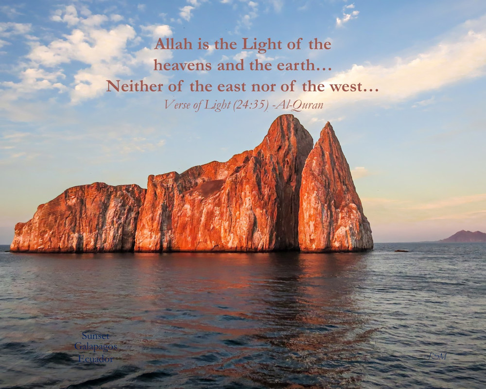 Sunset Islet, Galapagos, Ecuador, with quote