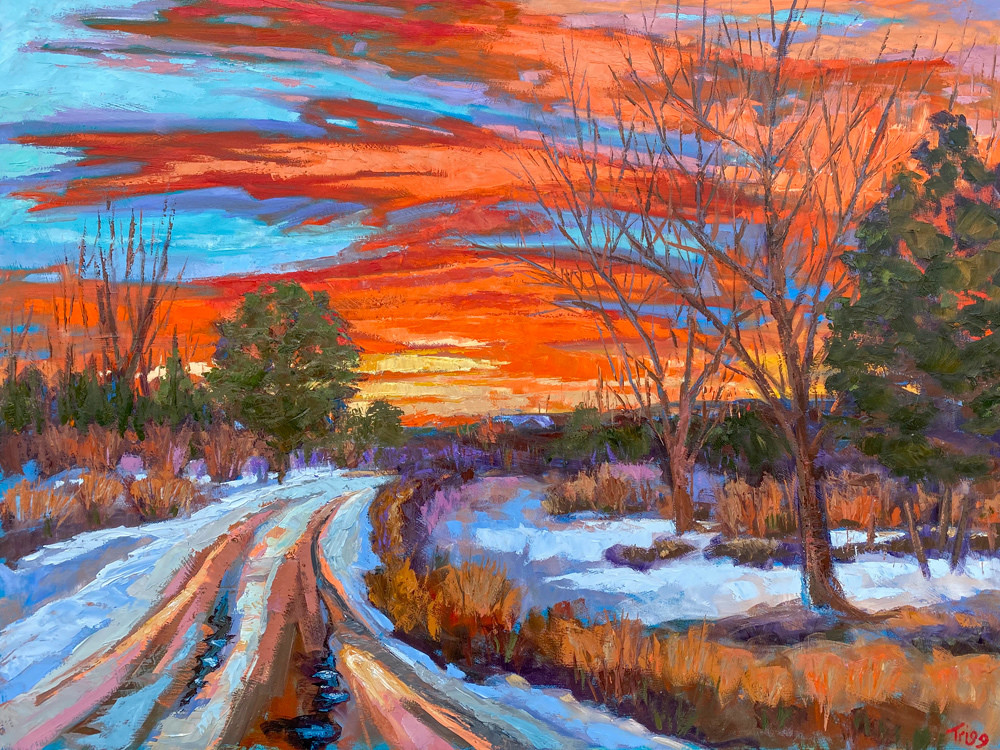 Taos Winter Sunset 2 Art | Fine Art New Mexico