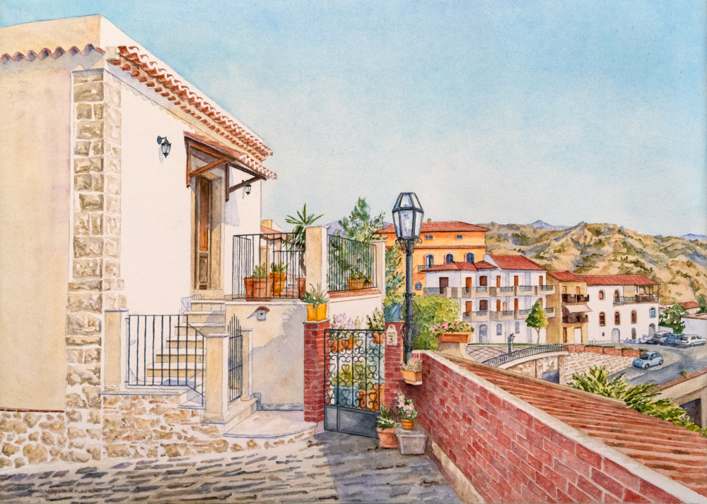 Un Giardino A Savoca, Sicilia Art | Kimberly Cammerata - Watercolors of the Sun: Paintings of Italy