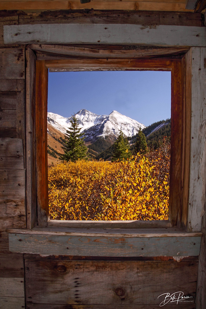 Through The Cabin Window Shows Fall Beauty Still Exists In This Abandoned Gold Mining Town. Photography Art | BILL PARIS PHOTOGRAPHY