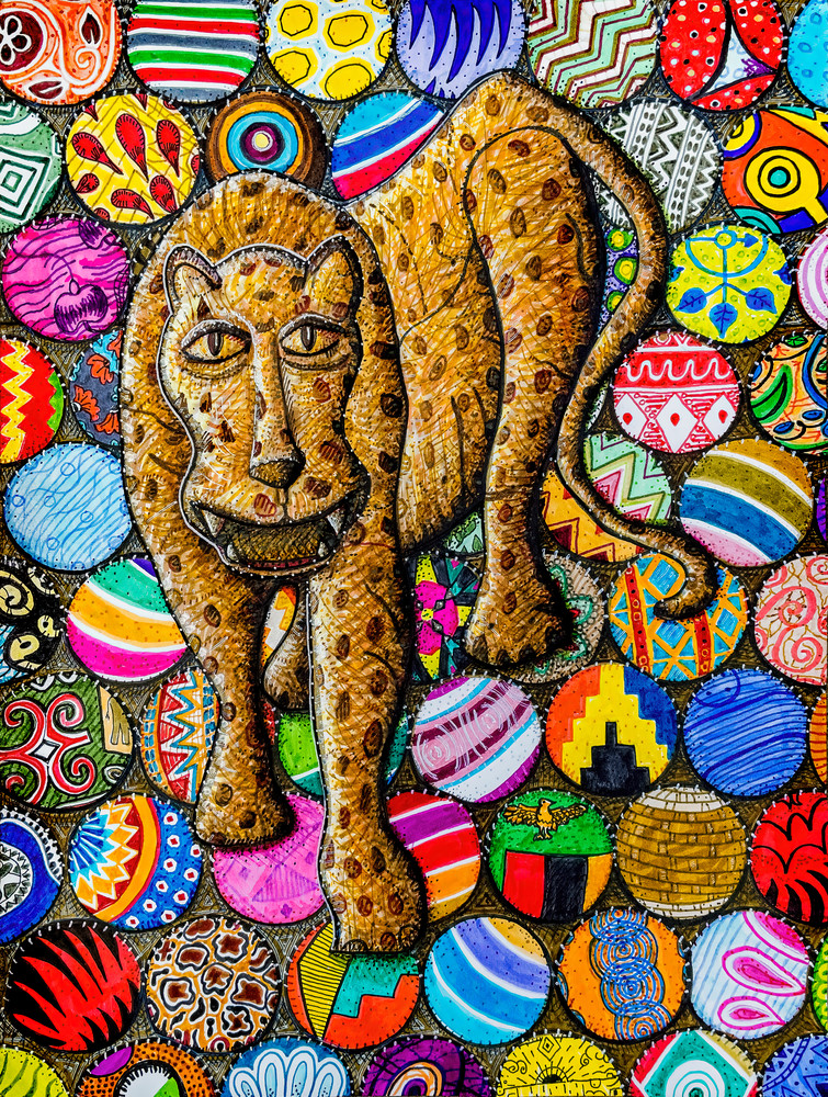 Independence: Carved Leopard with Zambian Bottle Caps Independence: Carved Leopard with Zambian Bottle Caps