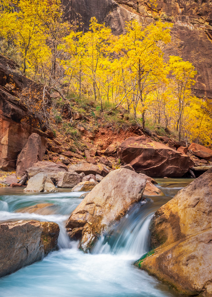 Zion Narrows Autumn Waterfall