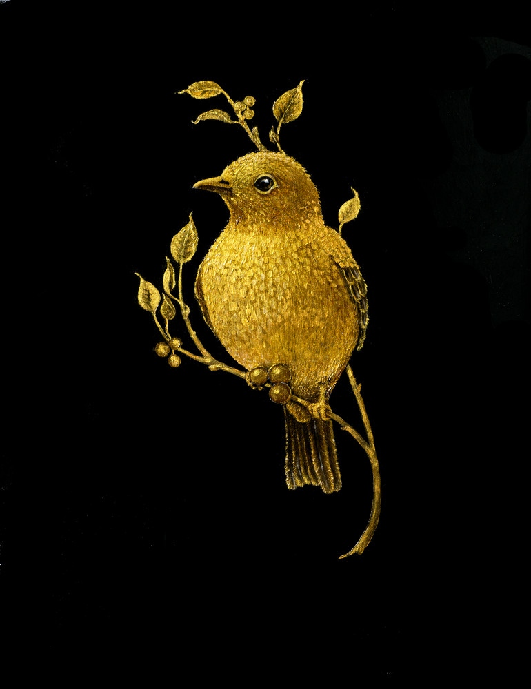 Mia Pratt Wall Art Print Gold Bird on Black