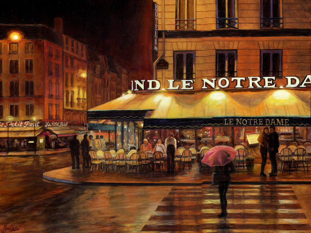 Rainy N Ight At Le Hotel Notre Dame Art | Oilartist - Haeffele Fine Art