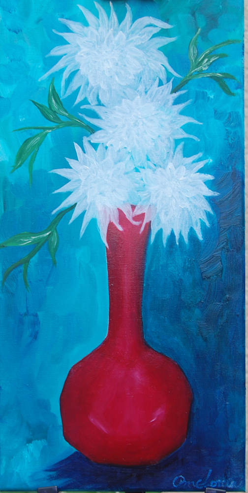 White Flowers   Red Vase Art | PMELArts