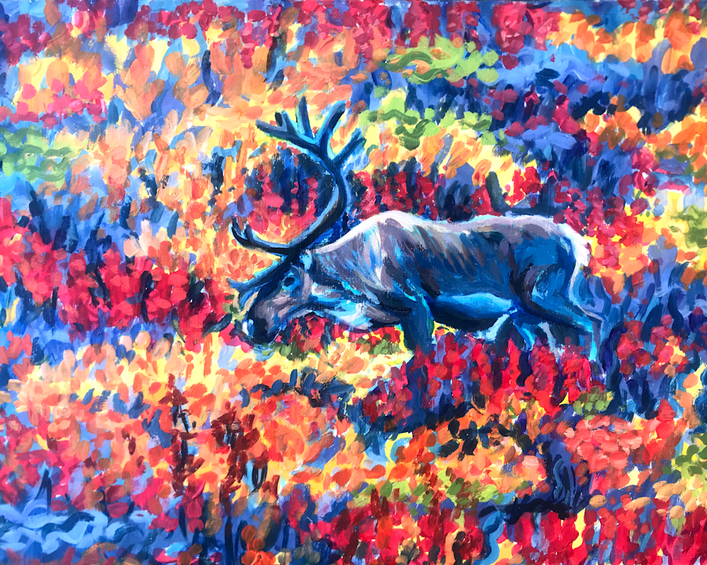 Colorful Migration   Caribou In Autumn, Denali Art | Amanda Faith Alaska Paintings / Estuary Arts, LLC