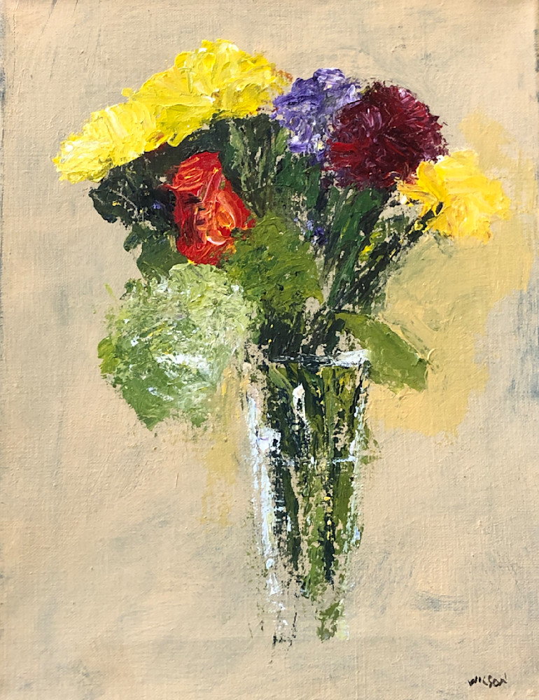 Yellow Flowers In A Glass Vase Art | michaelwilson