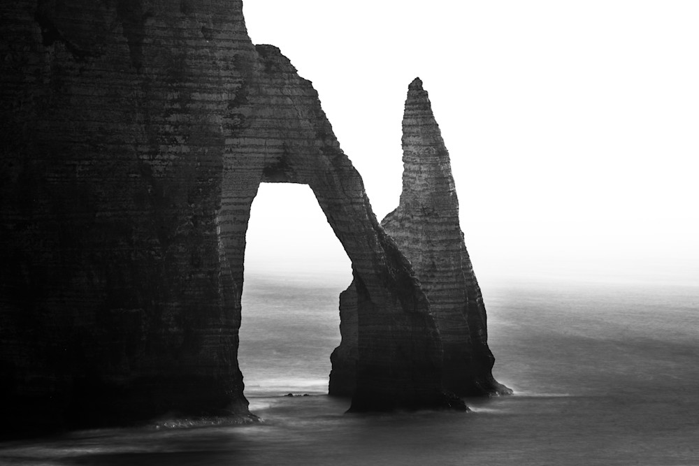 Mist on Porte d'Aval -  In Celtic France, a misty afternoon on an Étretat sea stack and arch - Fine Art Photography Print