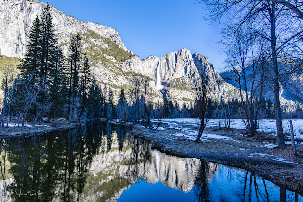 Merced River Reflection Of Lower Yosemite Falls   Horizontal Art | JRootGallery.com