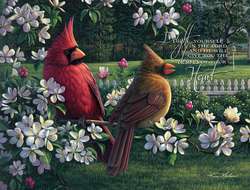 Springtime Cardinals With Verse Art | Norlien Fine Art, Inc.