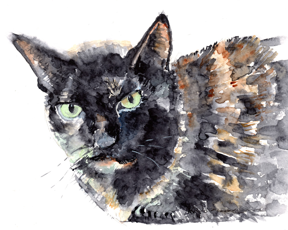 Tortie Cat Watercolor Print | Claudia Hafner Watercolor
