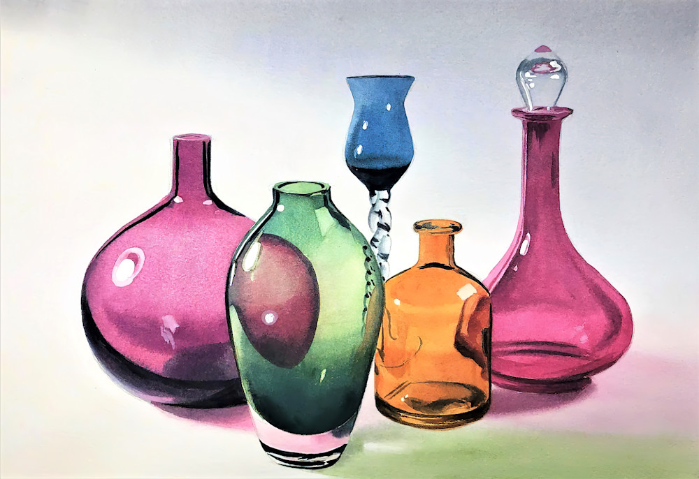 Watercolor Print 5354 Glass Bottles Art | Francine Warren Art