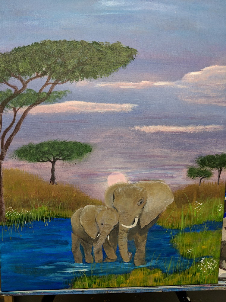 Elephants Mom & Baby Art | It's Not Wallpaper LLC / DBA LJStoy on Canvas