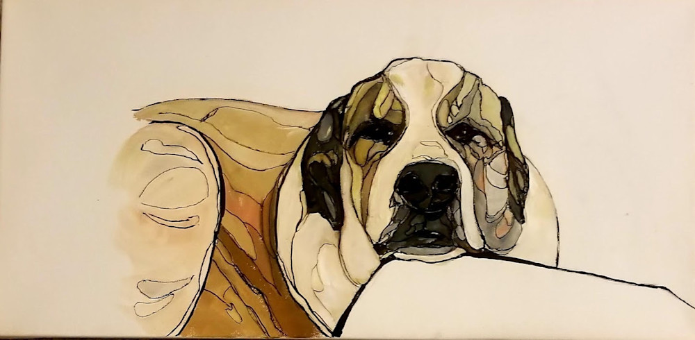The heaviness of his head. Preston the big dog.. Krista Falkenstine art. open editions.