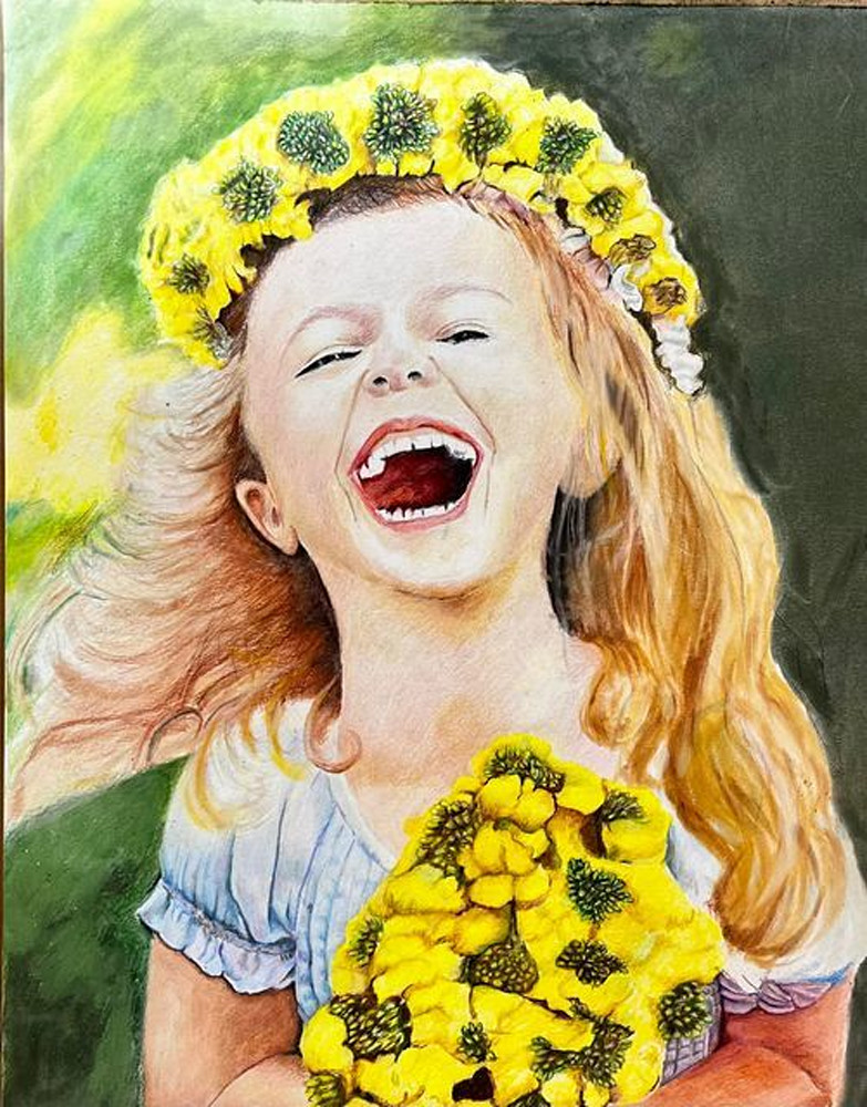 Yellow Flowers Smileing Girl Art | jackie pietsu