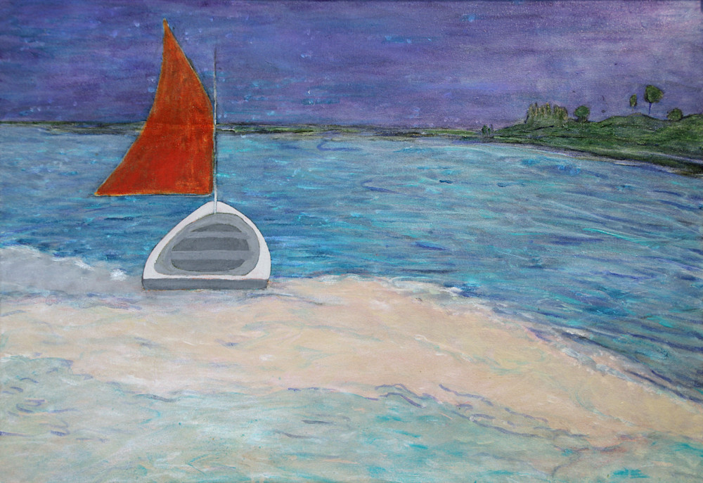 Print, landscape, seascape, boat