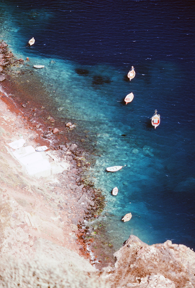Boats At Santorini Shoreline  Photography Art | LazarosImages