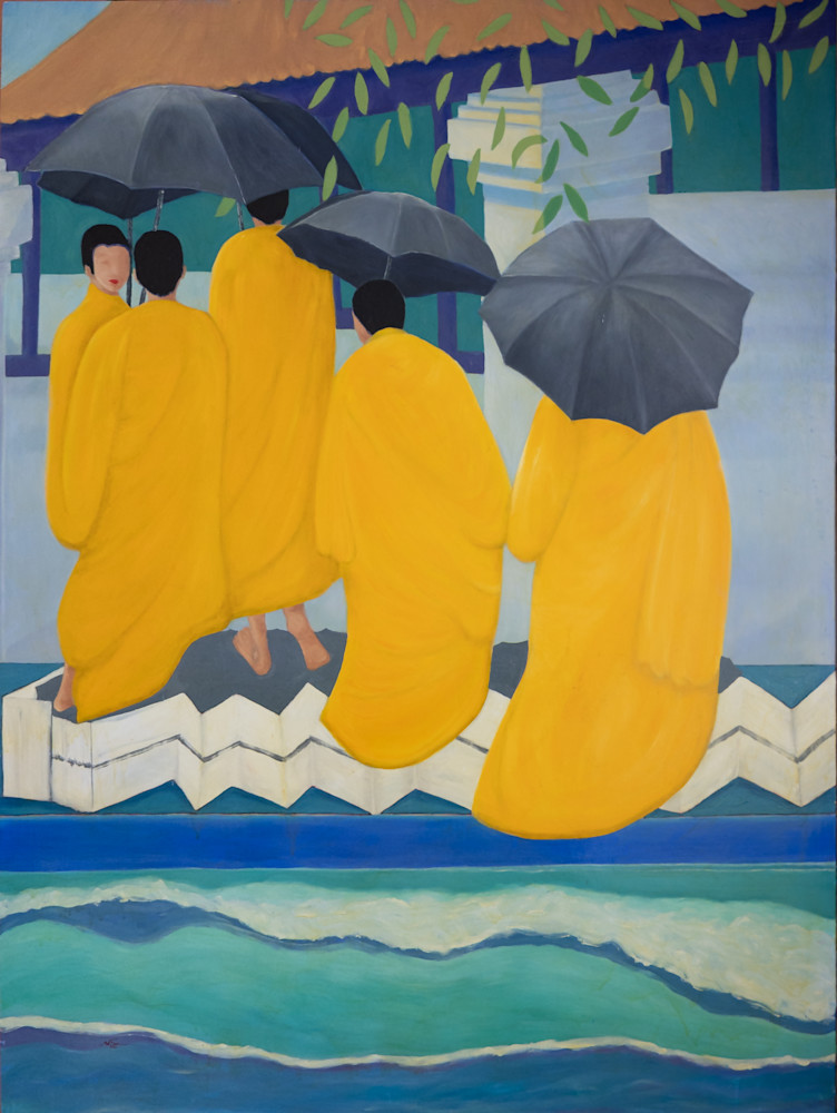 Monks with Umbrellas, Day, Print