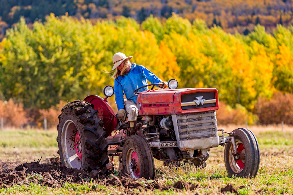 October 3, 2018 - Victor, ID: Erika Eschholz plowing the soil on the new Teton Full Circle Farm.