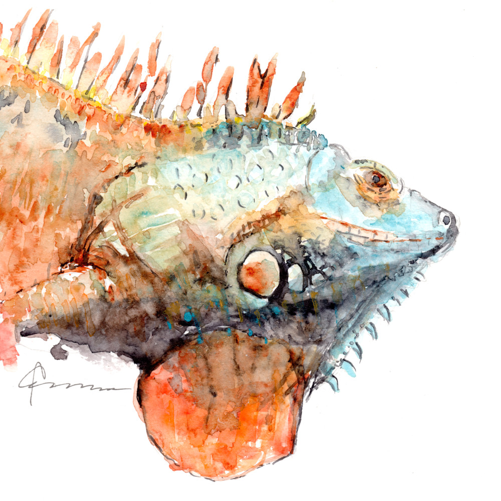 Iguana Head Watercolor Print | Claudia Hafner Watercolor