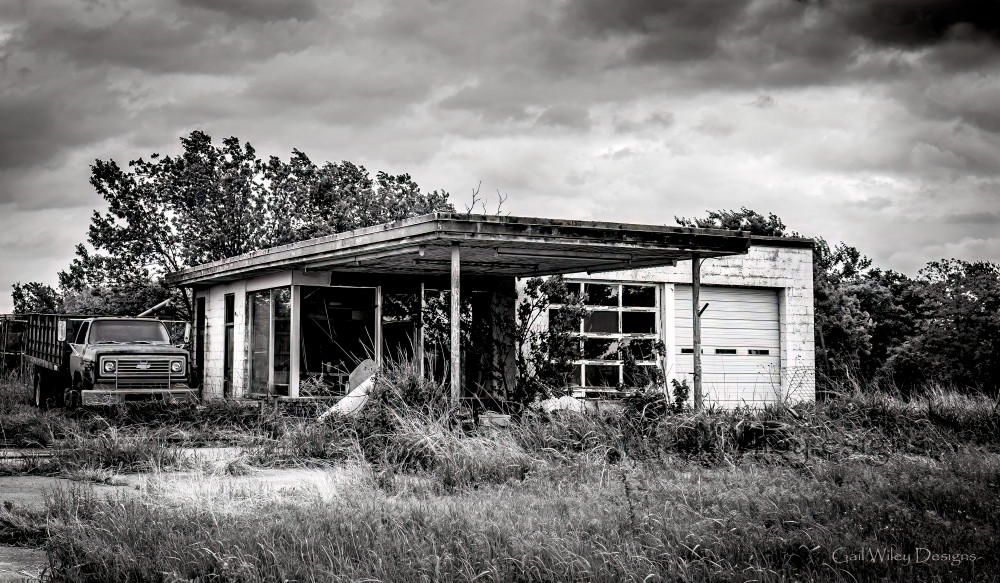 Old Gas Station Bw Photography Art | Gail Wiley Thompson Photography