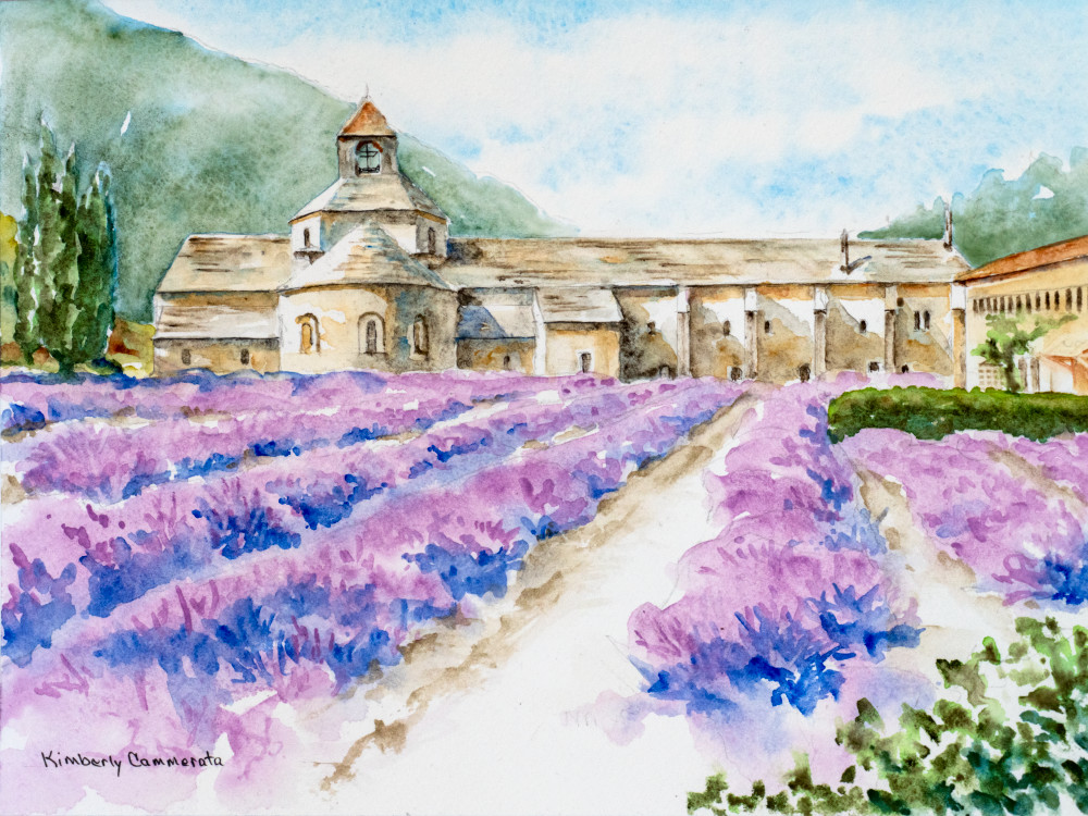 Lavender Fields, L'abbaye De Notre Dame De Sénanque Art | Kimberly Cammerata - Watercolors of the Sun: Paintings of Italy