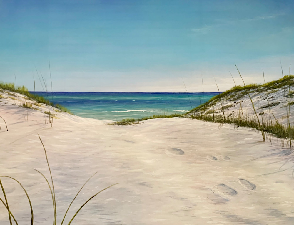 Footprints In The Sand original acrylic beach painting by Sunscapes Art Joseph Cantin.