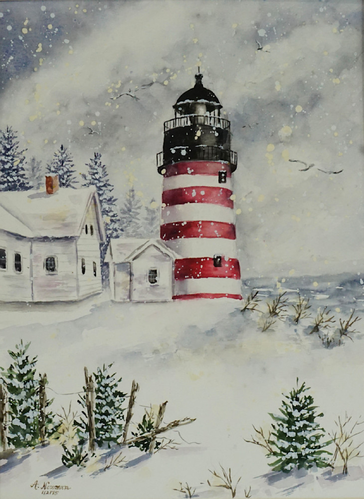 West Quoddy Head Lighthouse In Winter, Maine Art | Arlene Newman Designs