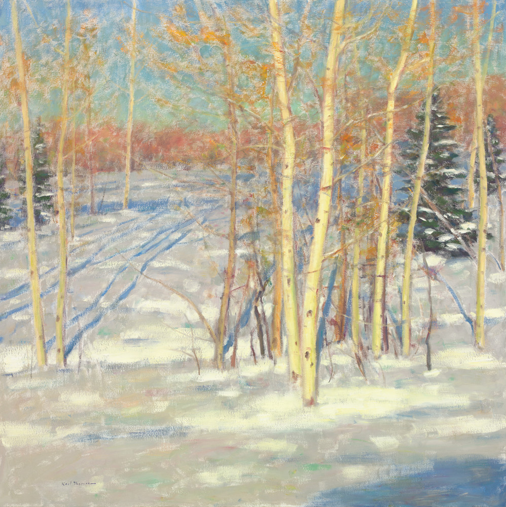The Artist Enclave - Utah artist Karl Thomas print of Deer Valley in Winter with Aspen Trees and Snow. Available for Purchase. 20% your first order. 