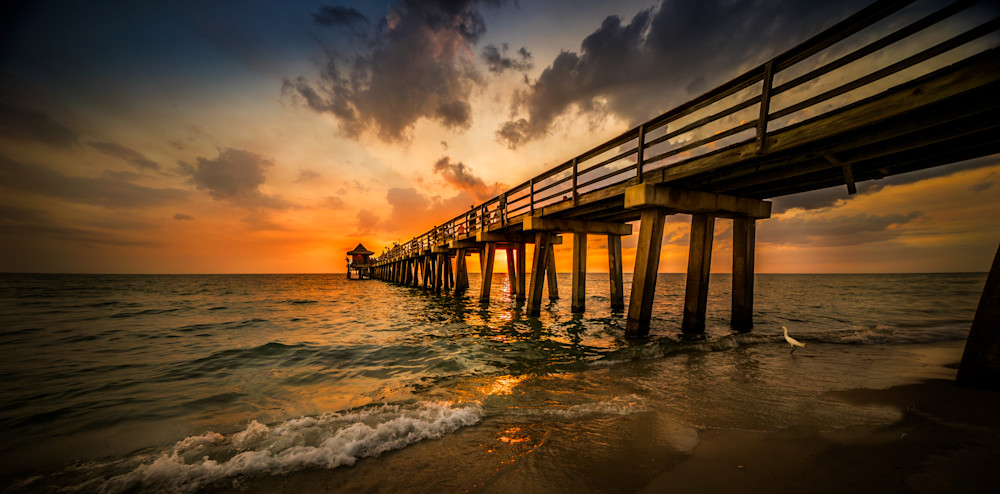 Pier At Sunset With Egret Photography Art | Lift Your Eyes Photography