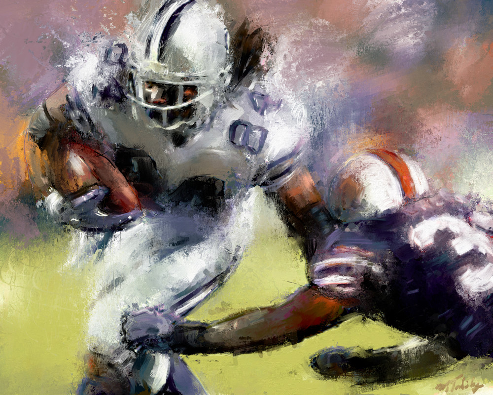 Running back breaking tackles football painting | Sports Artist Mark Trubisky | Custom Sports Art