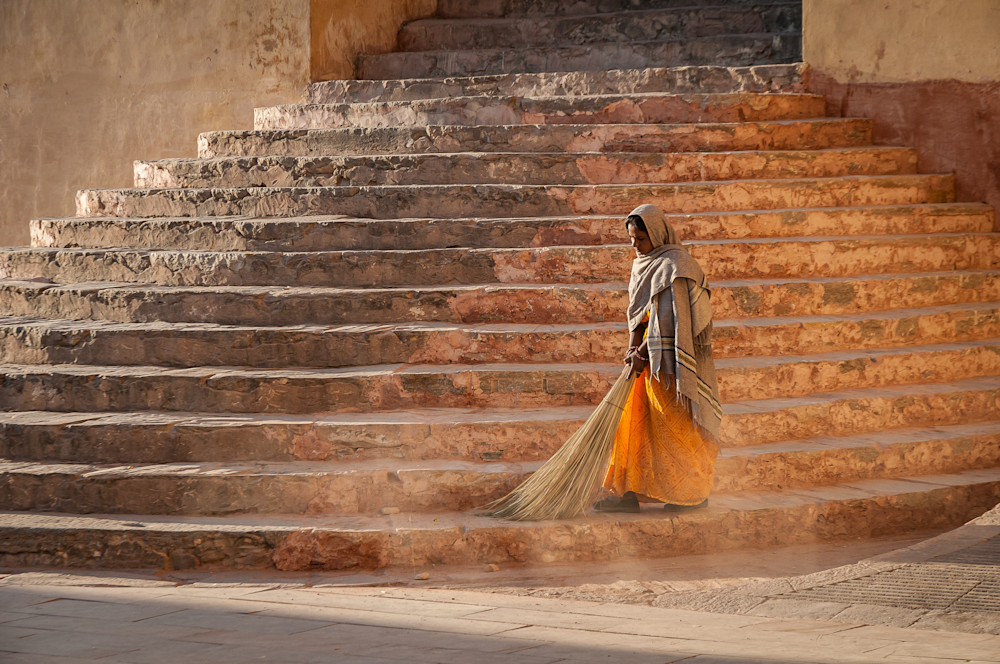 Sweeping at the Amber Palace - Jaipur, India