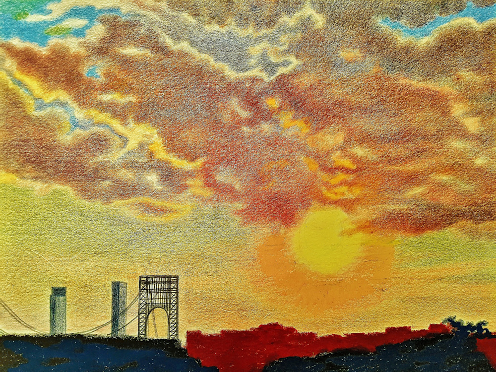A Sunset Burning Over The George Washington Bridge Art | lencicio
