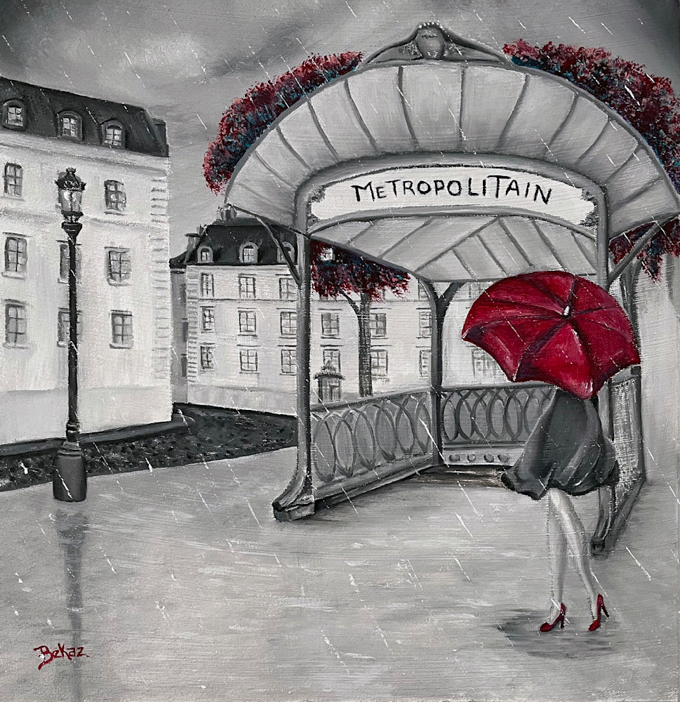 Paris Metro Red Umbrella Art | Bekaz Its Art